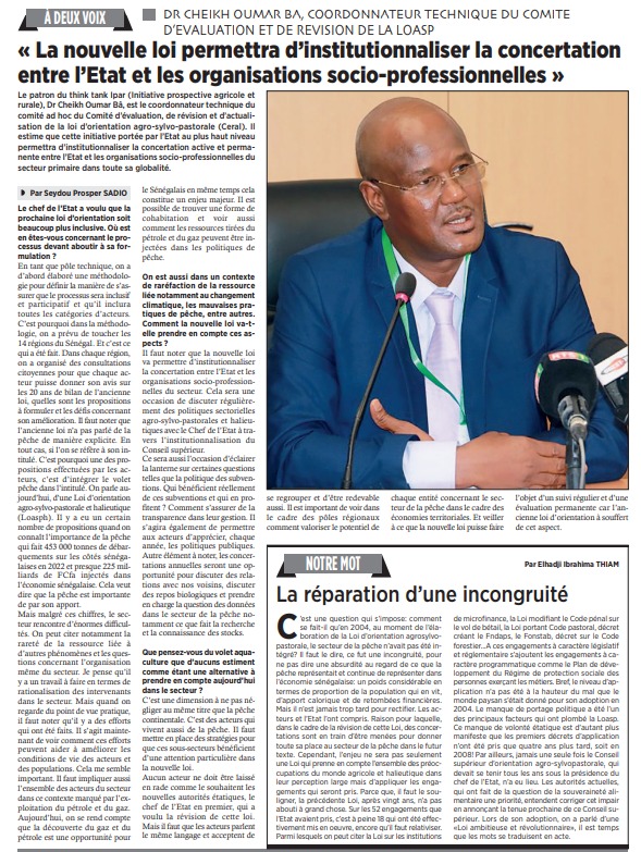 Processus de révision et d’actualisation de la LOASP : Vers une concertation active et permanente entre l’Etat du Sénégal et les organisations socioprofessionnelles du secteur primaire